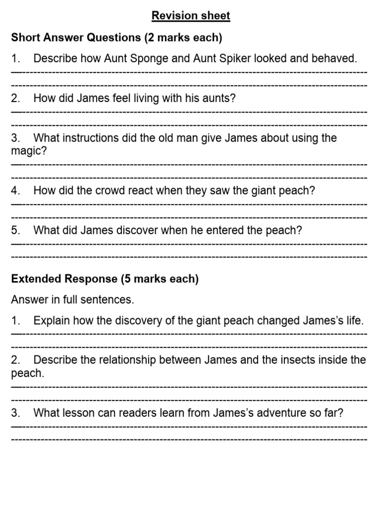 James and the Giant Peach Study Guide | PDF