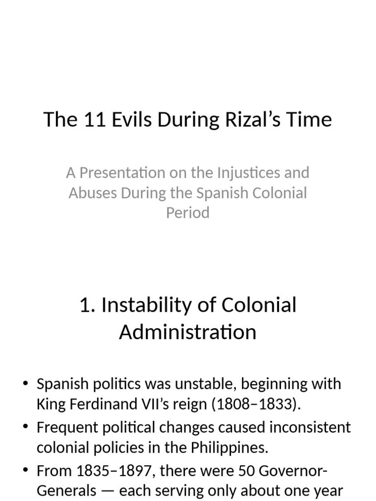 11 Evils During Rizal Time Presentation | PDF | Philippines | Spain