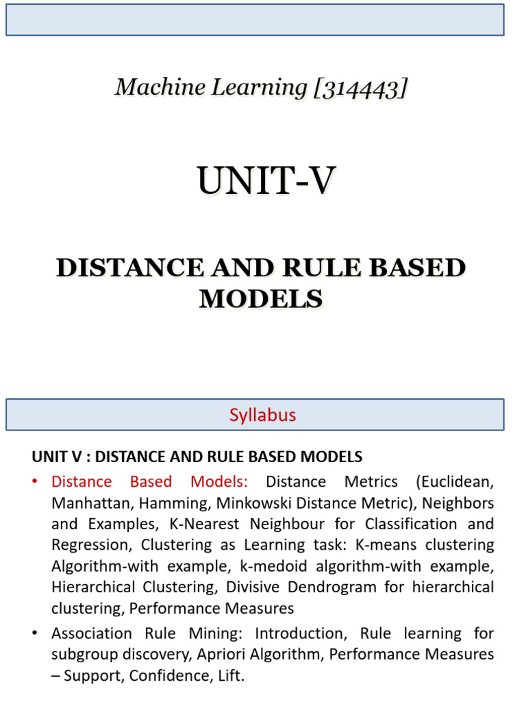 Distance and Rule-Based Models in ML | PDF | Cluster Analysis | Applied ...