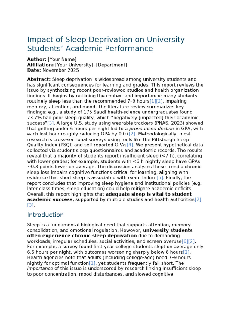 Impact of Sleep Deprivation On University Students' Academic ... - Impact Of Sleep Deprivation On Academic Performance