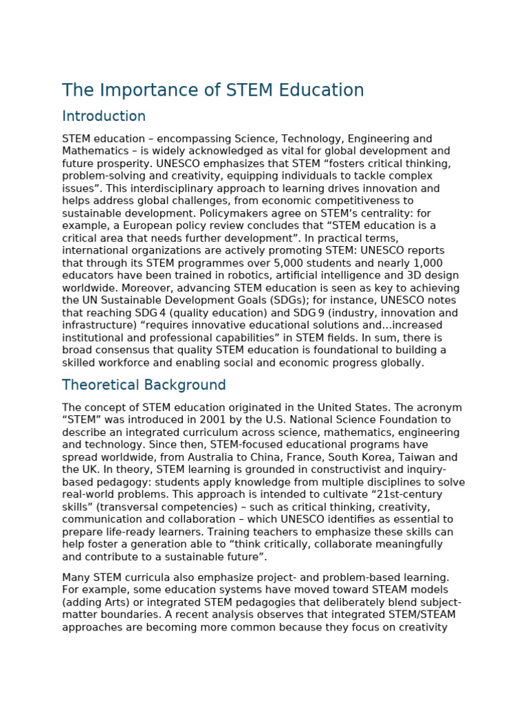 The Vital Role of STEM Education | PDF | Science, Technology ...