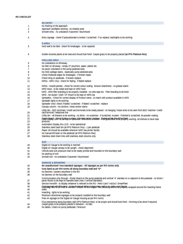 Comprehensive RO Maintenance Checklist | PDF | Public Toilet