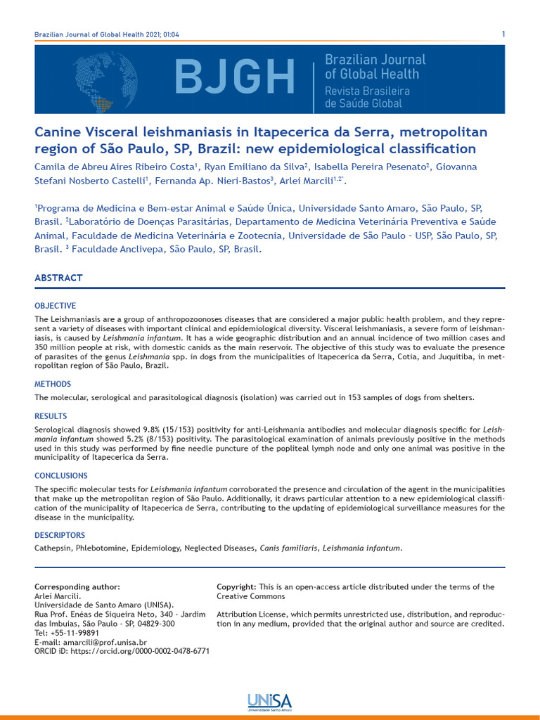 Canine Leishmaniasis in São Paulo, Brazil | PDF | Leishmania | Infection
