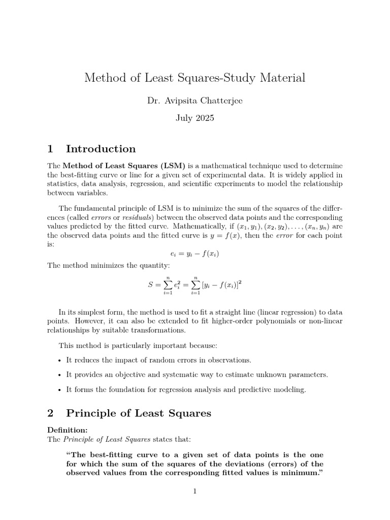Method of Least Squares Explained | PDF | Errors And Residuals | Least ...
