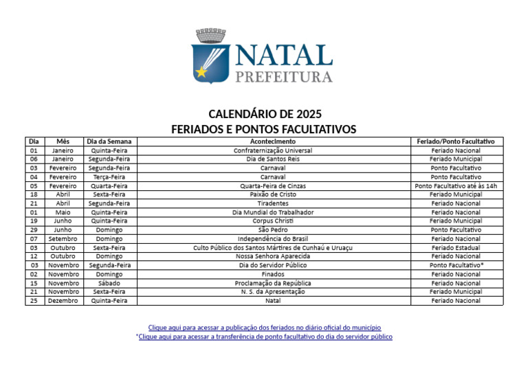 Feriados e Pontos Facultativos 2025 | PDF | Brasil | Comemorações