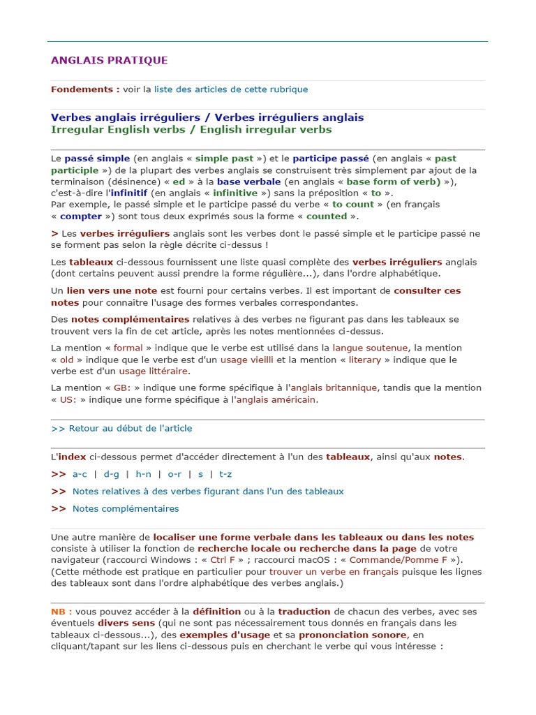 Liste des verbes irréguliers anglais | PDF | Typologie linguistique ...