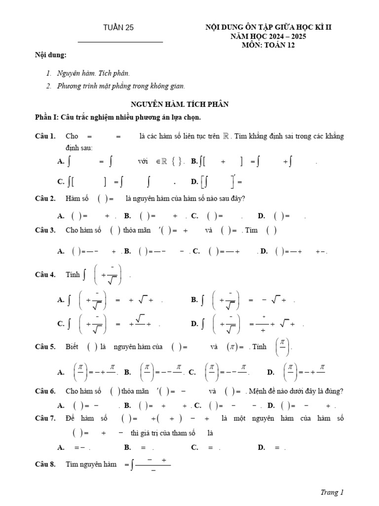 On Tap Giua Ki 2 Toan 12 Nam 2024 2025 | PDF