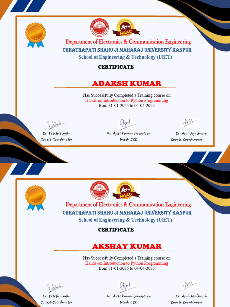 Python Programming Training Certificates | PDF