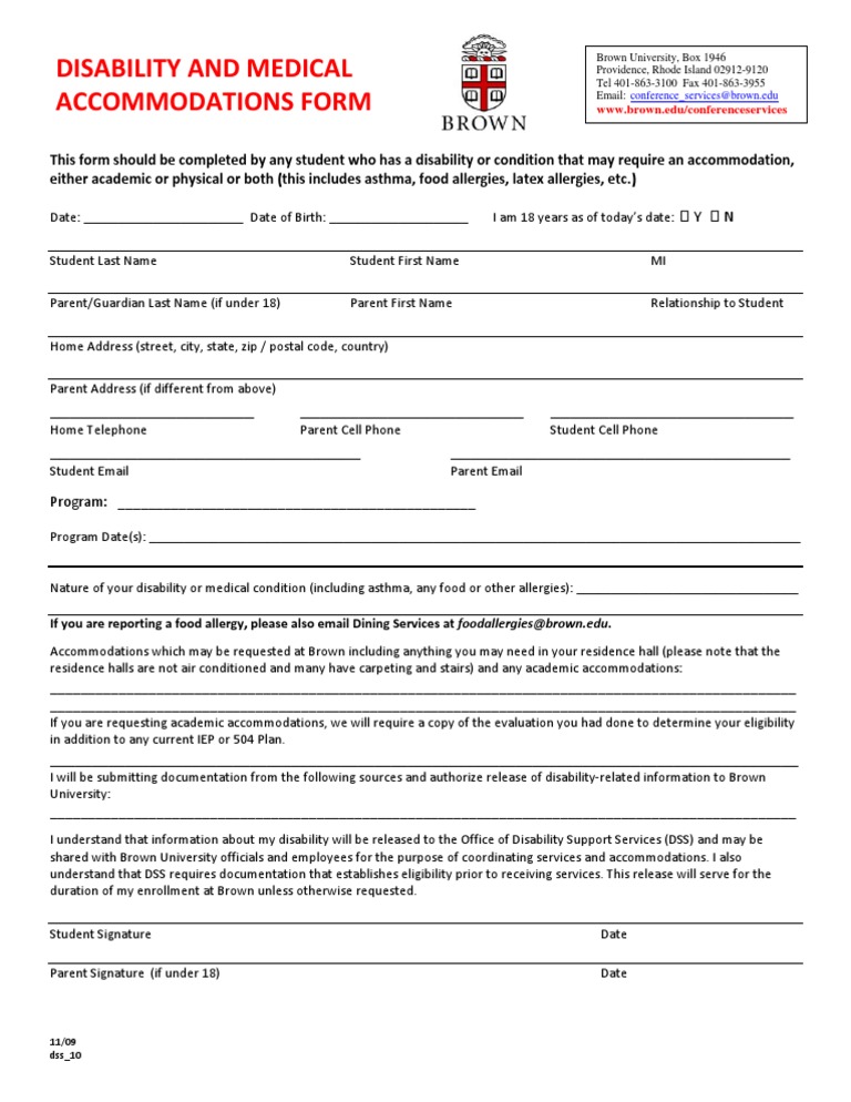 Disability and Medical Form PDF