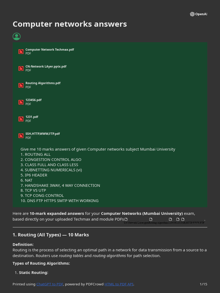 Computer Networks Exam Answers Guide | PDF | Transmission Control ...