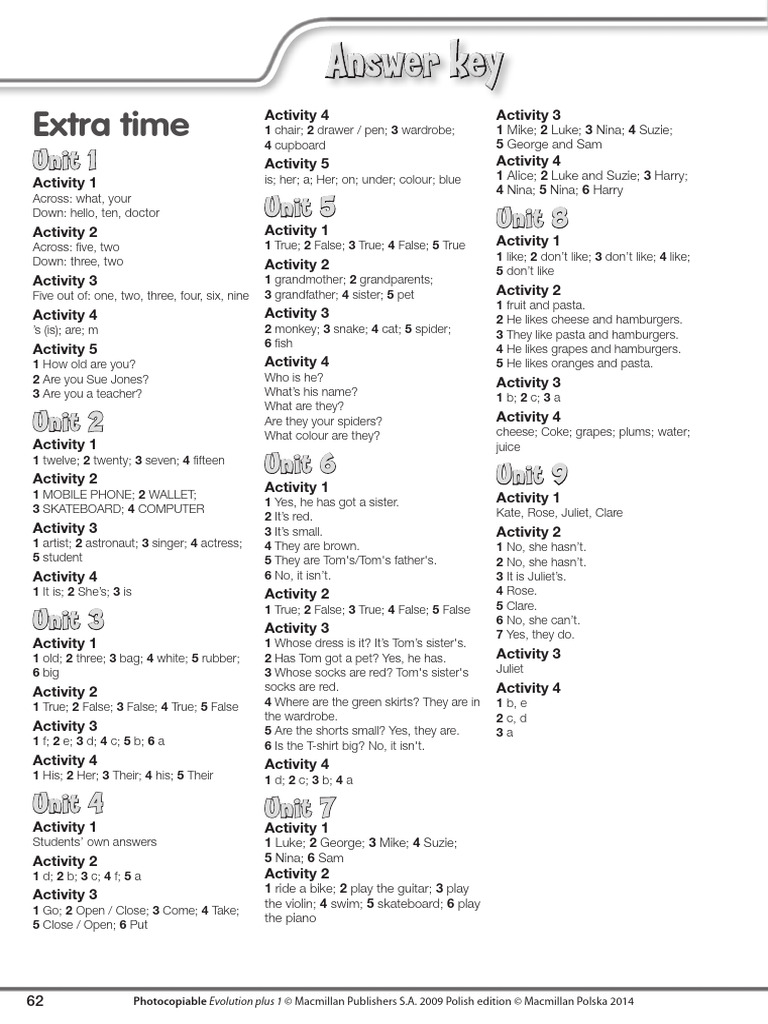 Evolution Plus 1 Answer Key Guide | PDF | Clothing