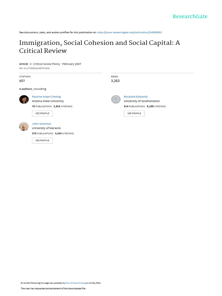 Immigration and Social Cohesion Review | PDF | Social Capital ...