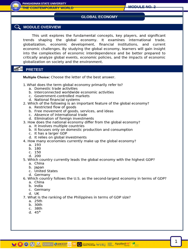 SG 2 Global Economy Students | PDF | Gross Domestic Product | Inflation