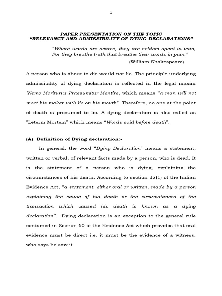Dying Declaration Imp. | PDF | Hearsay | Public Law