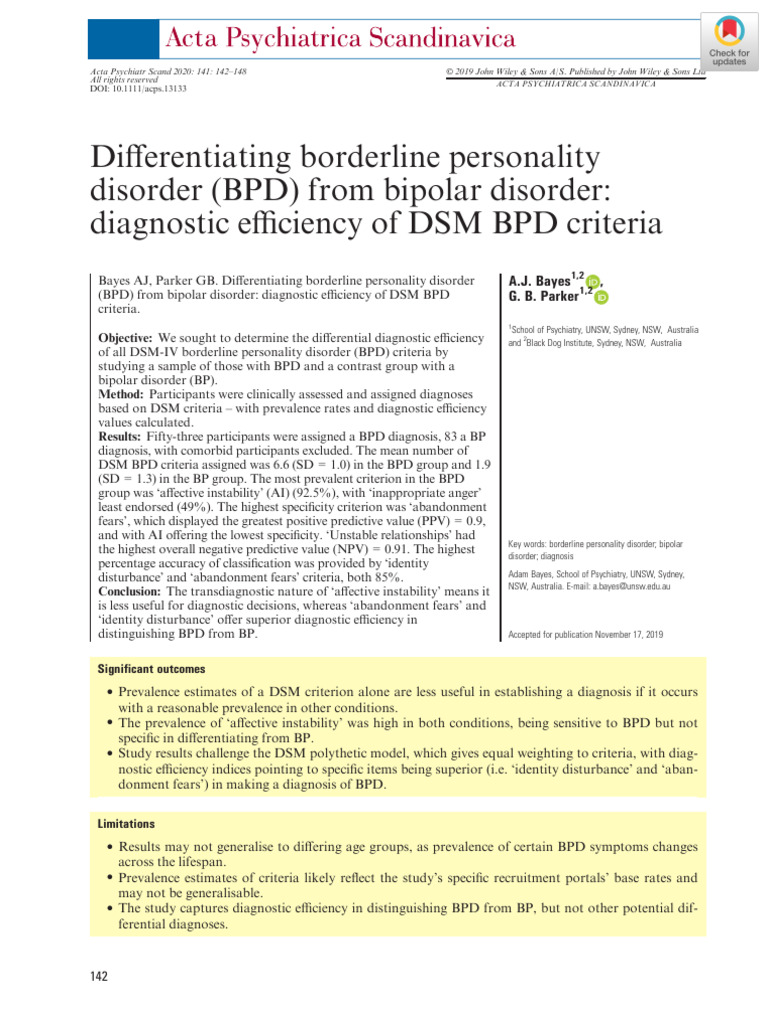 BPD vs. Bipolar: Diagnostic Efficiency | PDF | Borderline Personality ...