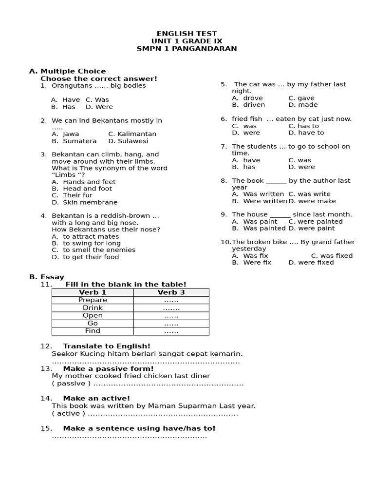 English Test Unit 1 Grade Ix | PDF | Chess Openings | Chess Theory