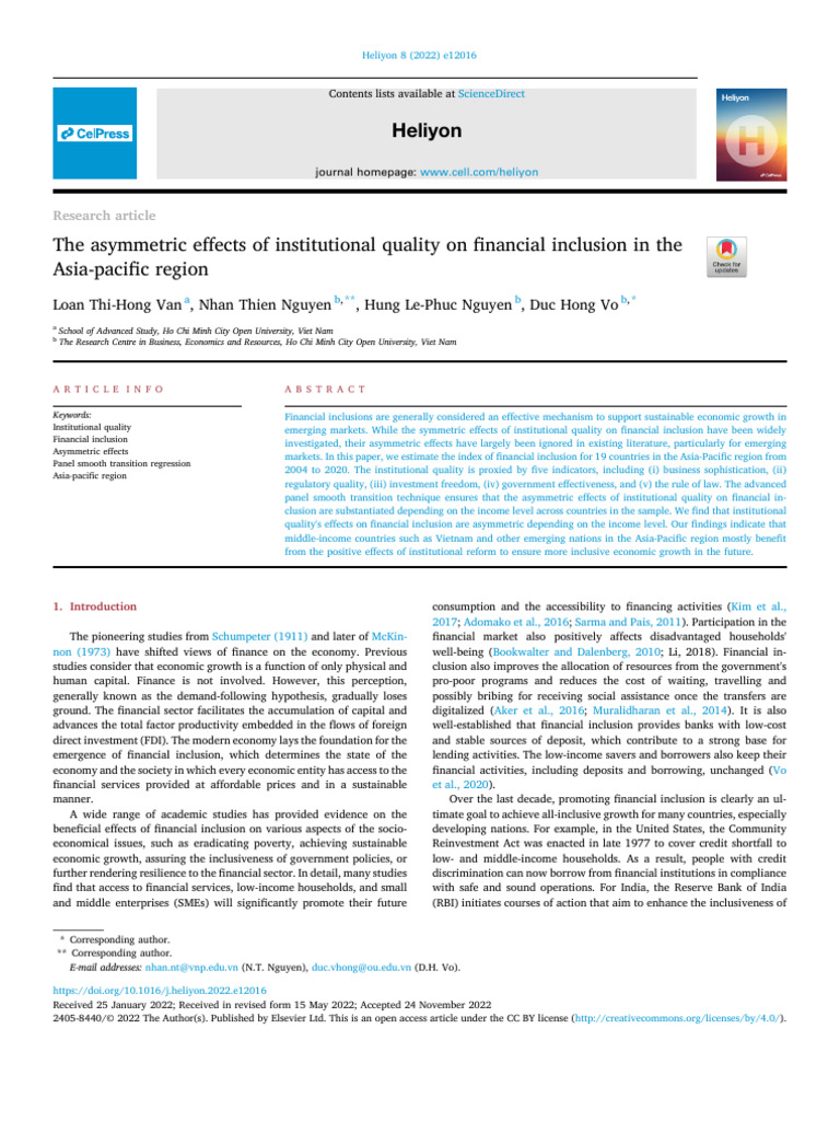 The Asymmetric Effects of Institutional Quality On Financial Inclusion ...