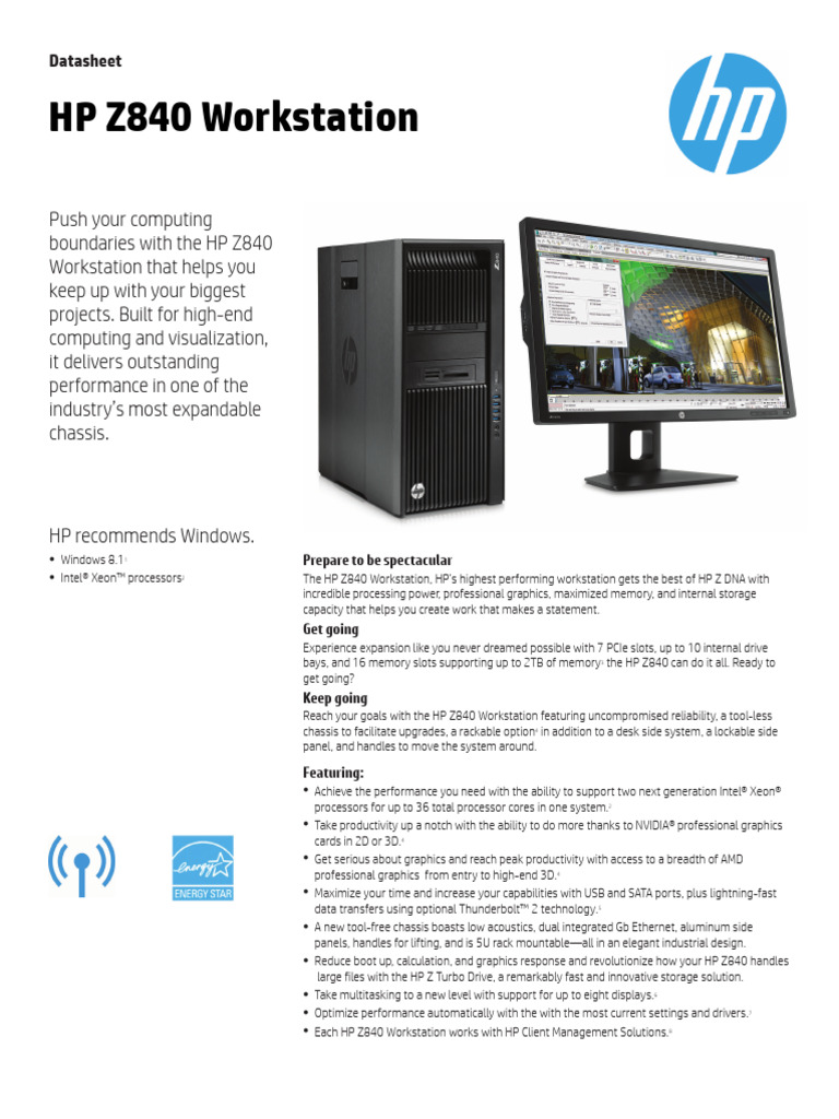Datasheet HP Z840 | PDF | Solid State Drive | Microsoft Windows
