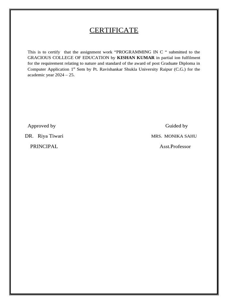 Programming in C Certificate 2024 | PDF