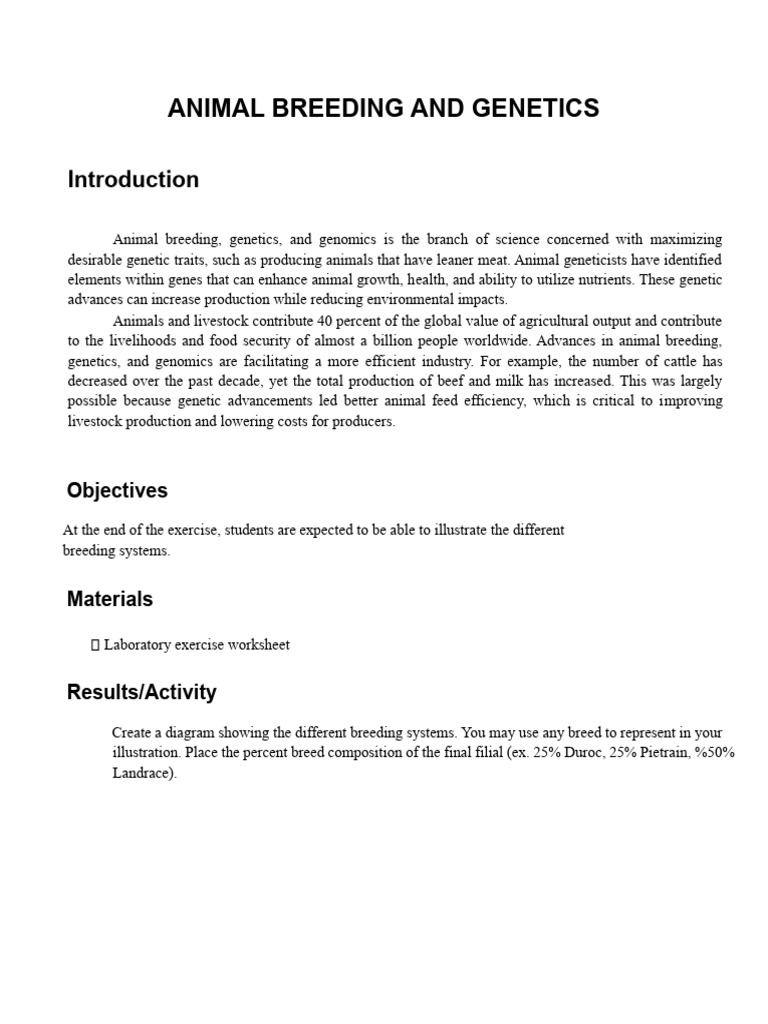 Animal Breeding and Genetics Overview | PDF | Inbreeding | Pig