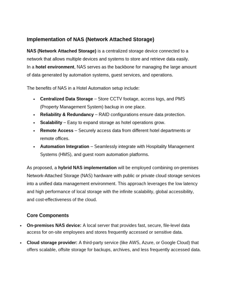 Hybrid NAS Implementation for Hotels | PDF | Cloud Computing | Backup