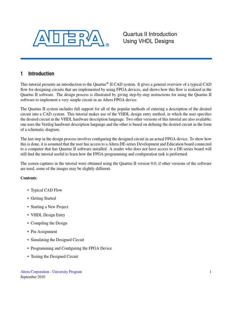 Quartus II Introduction Using VHDL Designs: Altera Corporation ...