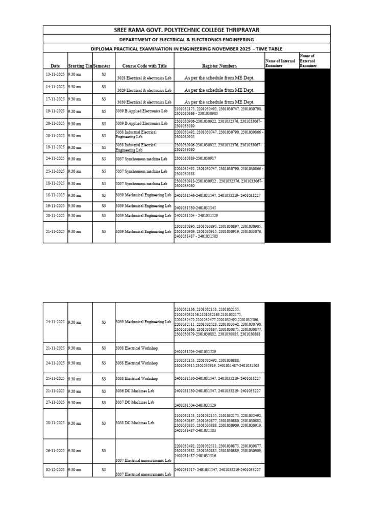 Diploma Engineering Exam Timetable 2025 | PDF | Engineering ...