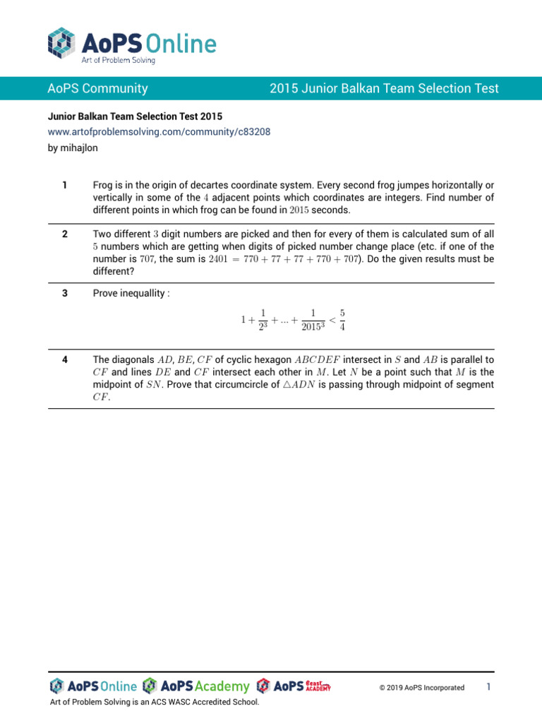 Junior Balkan Team Selection Test 2015 | PDF