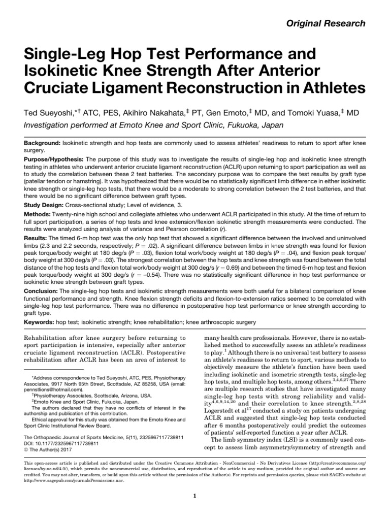 ACLR Impact on Hop Test & Knee Strength | PDF | Knee | Musculoskeletal ...