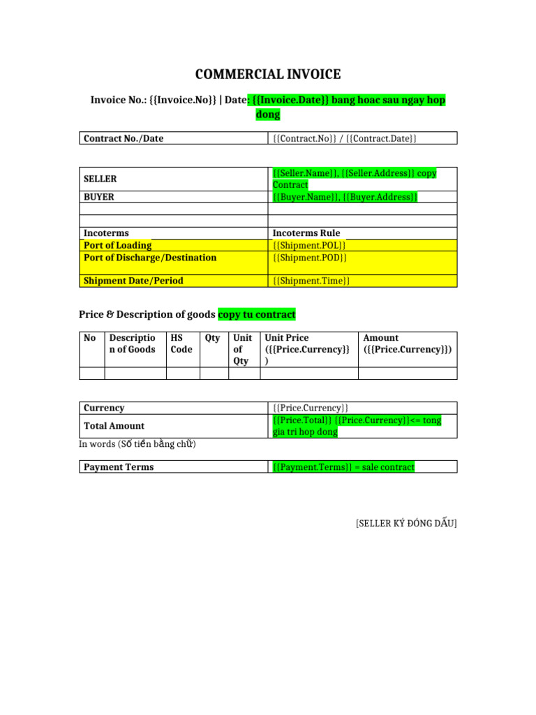 Commercial Invoice Template for Sellers | PDF