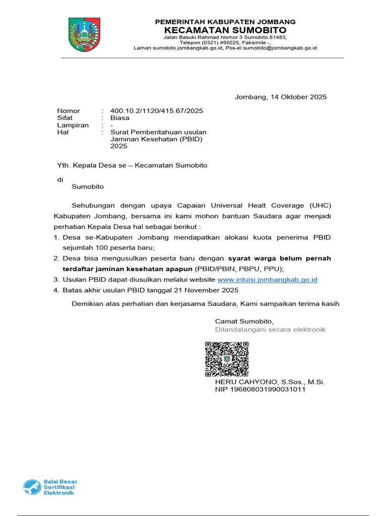 Usulan Jaminan Kesehatan PBID 2025 | PDF