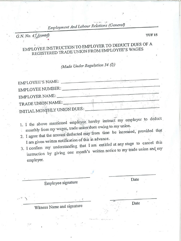 Employee Union Dues Authorization Form | PDF