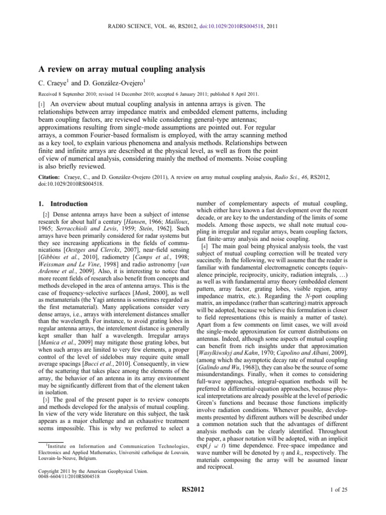 Mutual Coupling in Antenna Arrays Review | PDF | Antenna (Radio ...