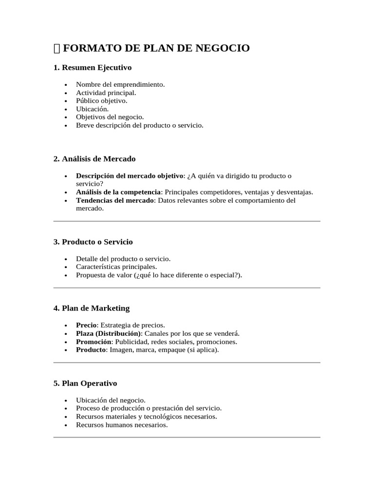 ? Formato de Plan de Negocio | PDF