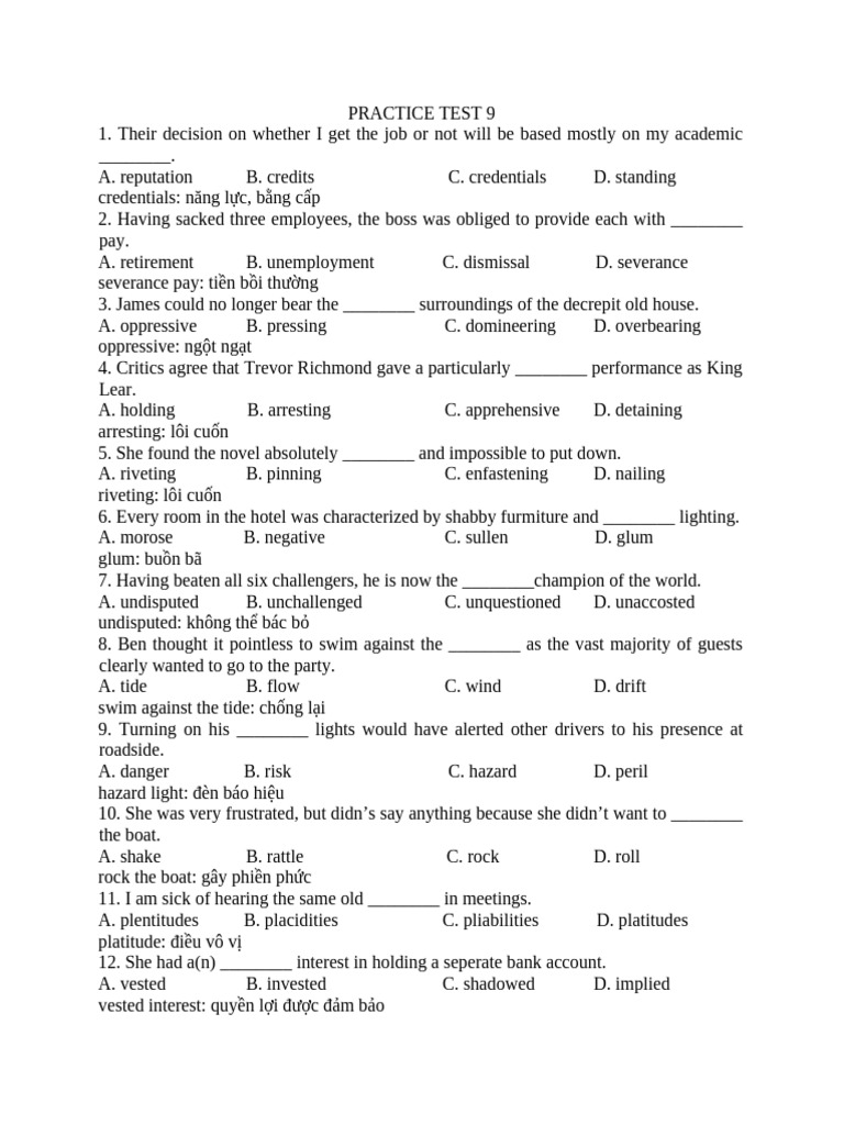 Vocabulary Practice Test 9 | PDF