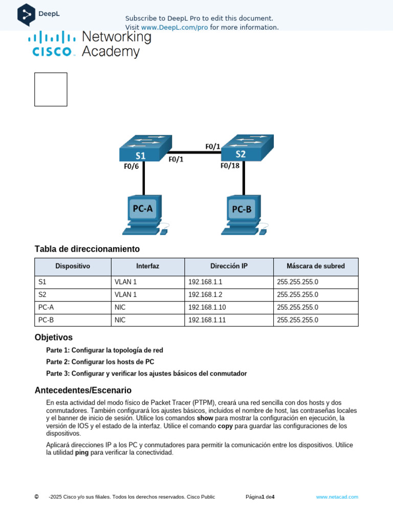 Configuración Básica de Red en Packet Tracer | PDF | Dirección IP ...