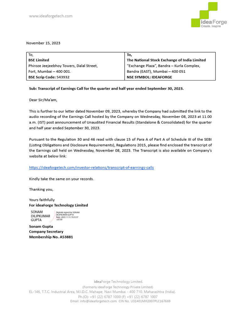 ideaForge Q2 FY24 Earnings Call Transcript | PDF | Artificial ...