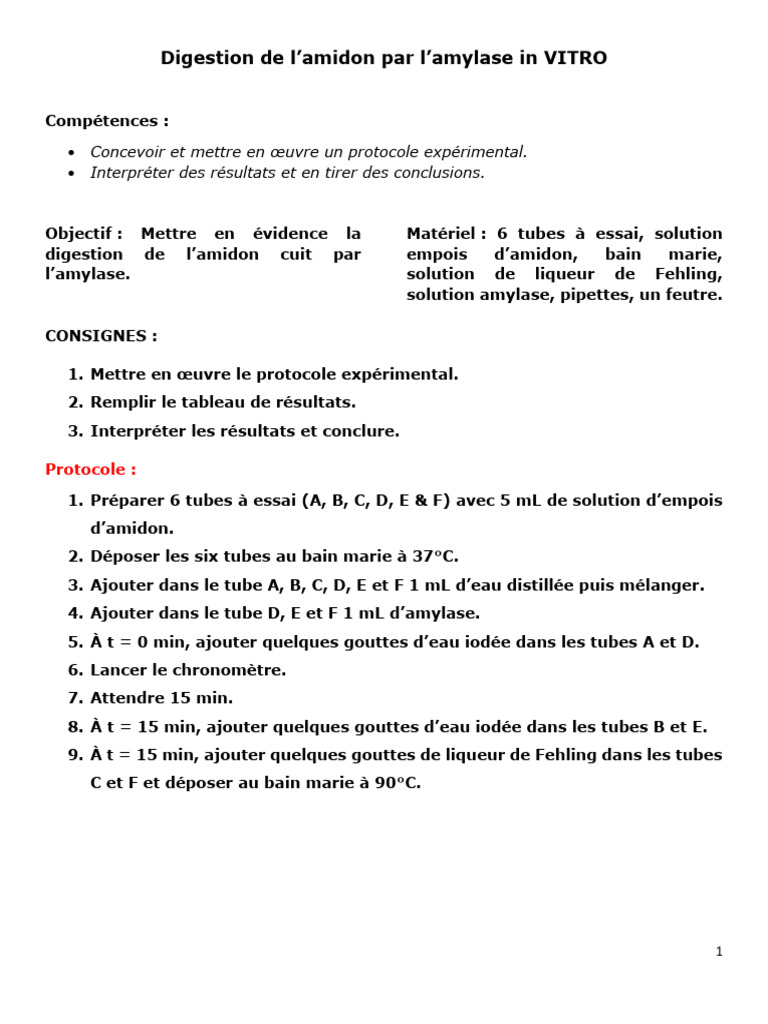 Digestion de l'amidon par amylase in vitro | PDF | Amidon