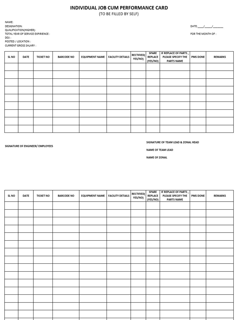Job Performance Card Format | PDF