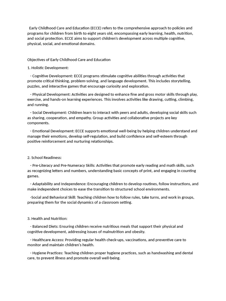 Comprehensive Guide to ECCE Objectives | PDF | Early Childhood ...