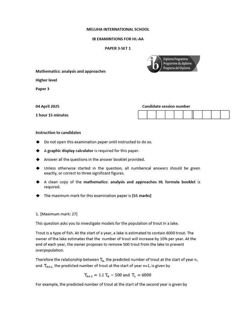 IB Math HL Paper 3 Exam 2025 | PDF | Shape | Numbers