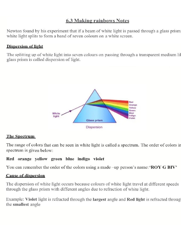 CH 6. 3 Making Rainbows Notes | PDF