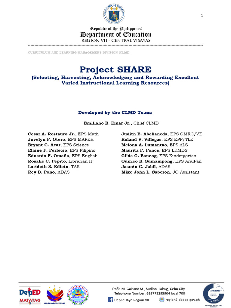 Project Share Version 7.0 | PDF | Teachers | Curriculum
