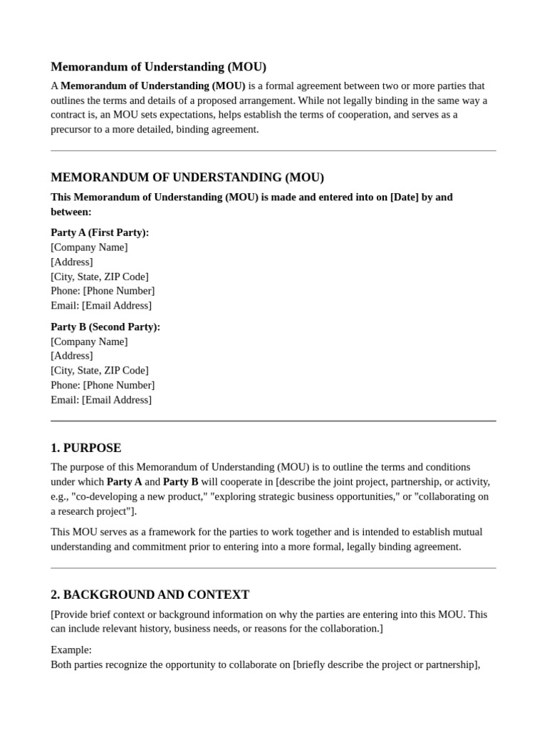 Memorandum of Understanding (MOU) Template | PDF