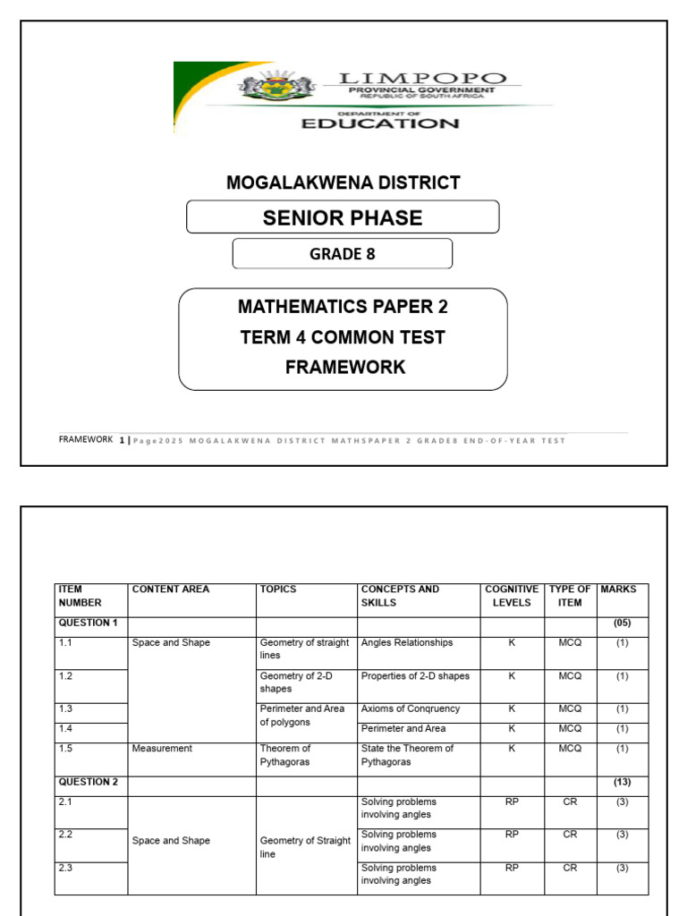 Grade 8 Math End-Year Test Framework | PDF | Area | Geometry