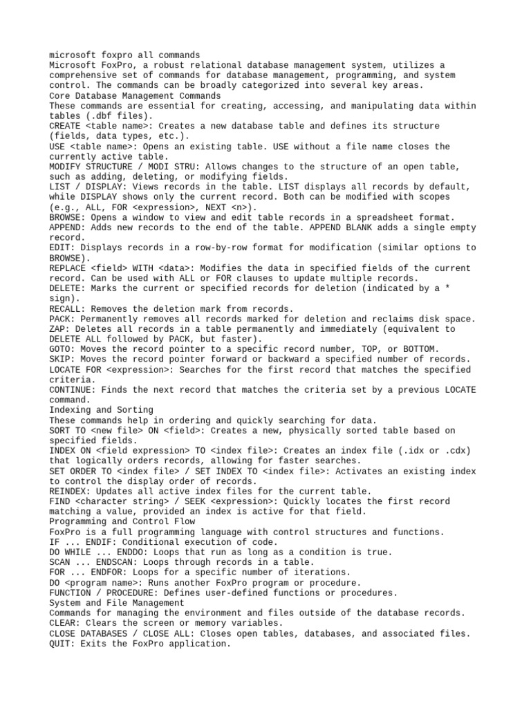 Foxpro Commands | PDF | Database Index | Control Flow