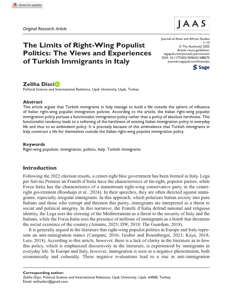 Turkish Immigrants' Lives in Italy's Politics | PDF | Immigration ...