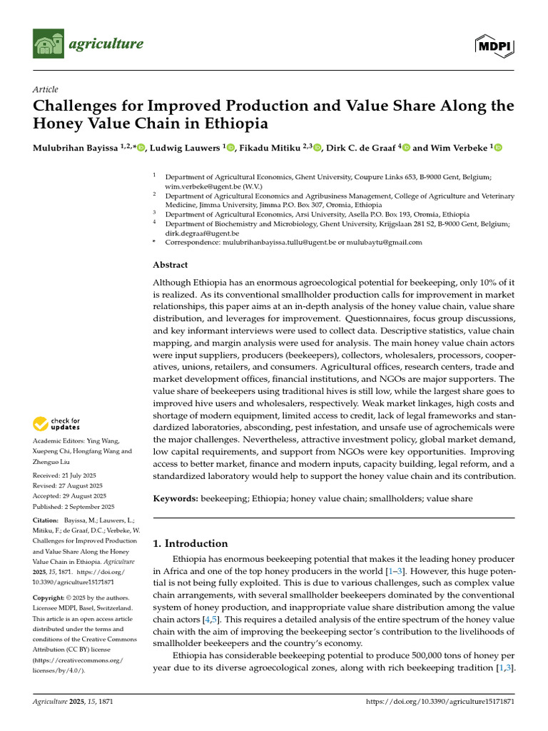 Honey Value Chain Challenges in Ethiopia | PDF | Beehive | Gross Margin