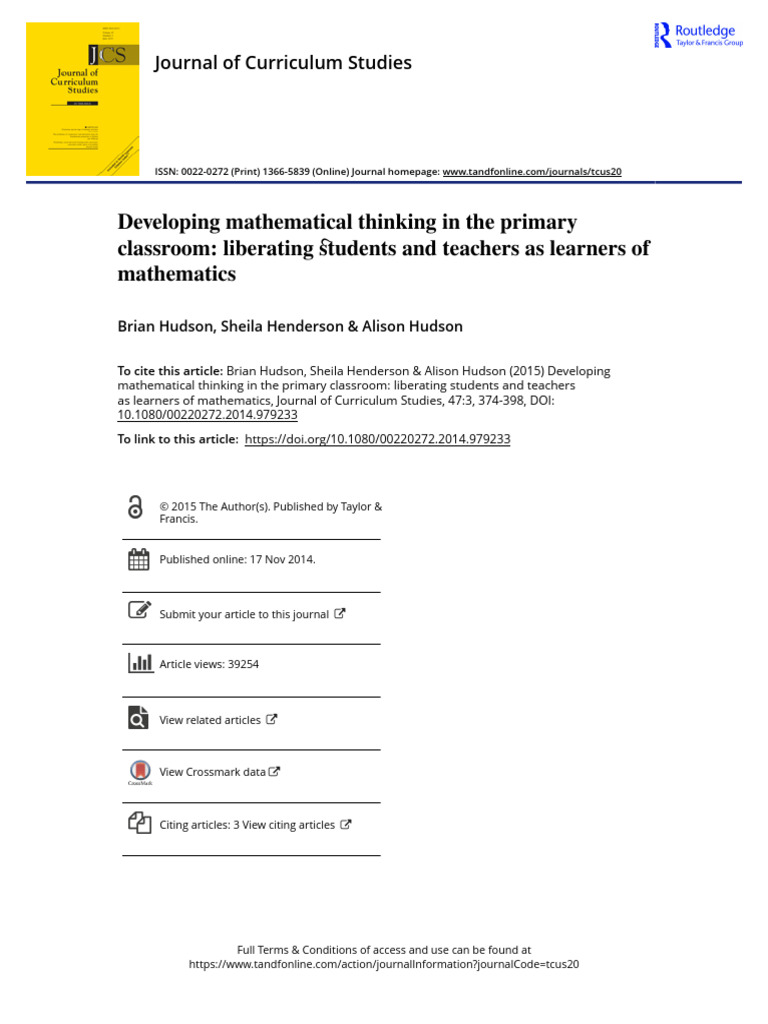 Enhancing Primary Math Thinking Skills | PDF | Teachers | Mathematics