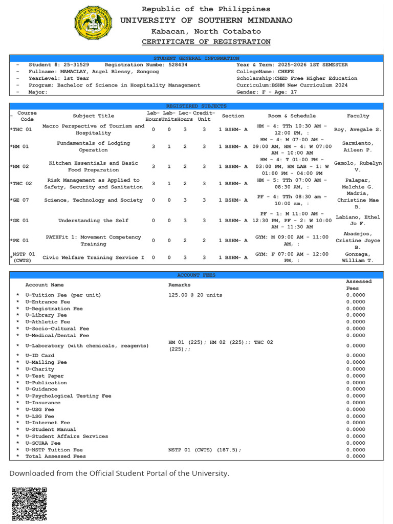 USM Student Registration Certificate 2025 | PDF